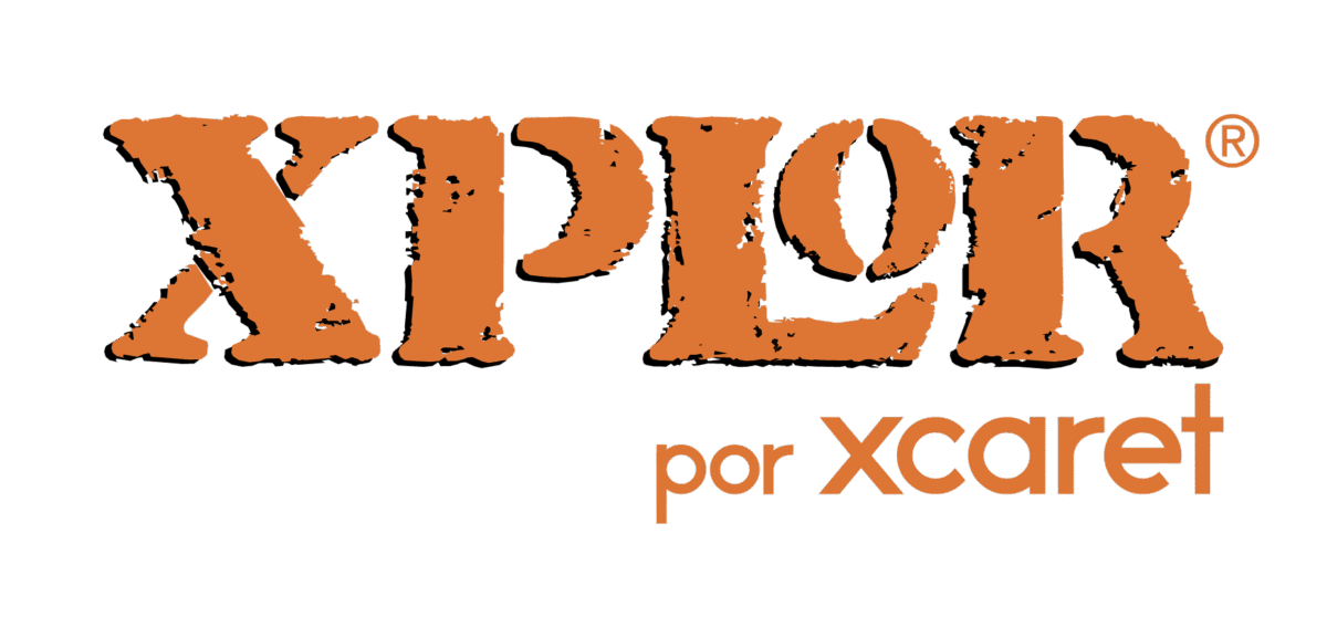 XPLOR in bold, rugged orange letters with “por xcaret” below in smaller orange text on a white background.